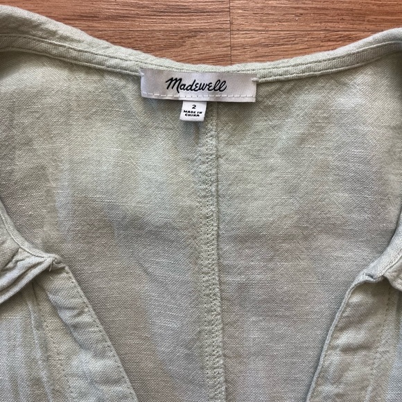 Madewell Linen-Blend Peter Pan Collar Button Up Shirt light green Women’s Size 2 - Picture 11 of 12